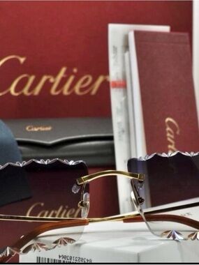 Cartier Men’s Rimless Sunglasses with Brown Gradient Lenses and Gold Bridge